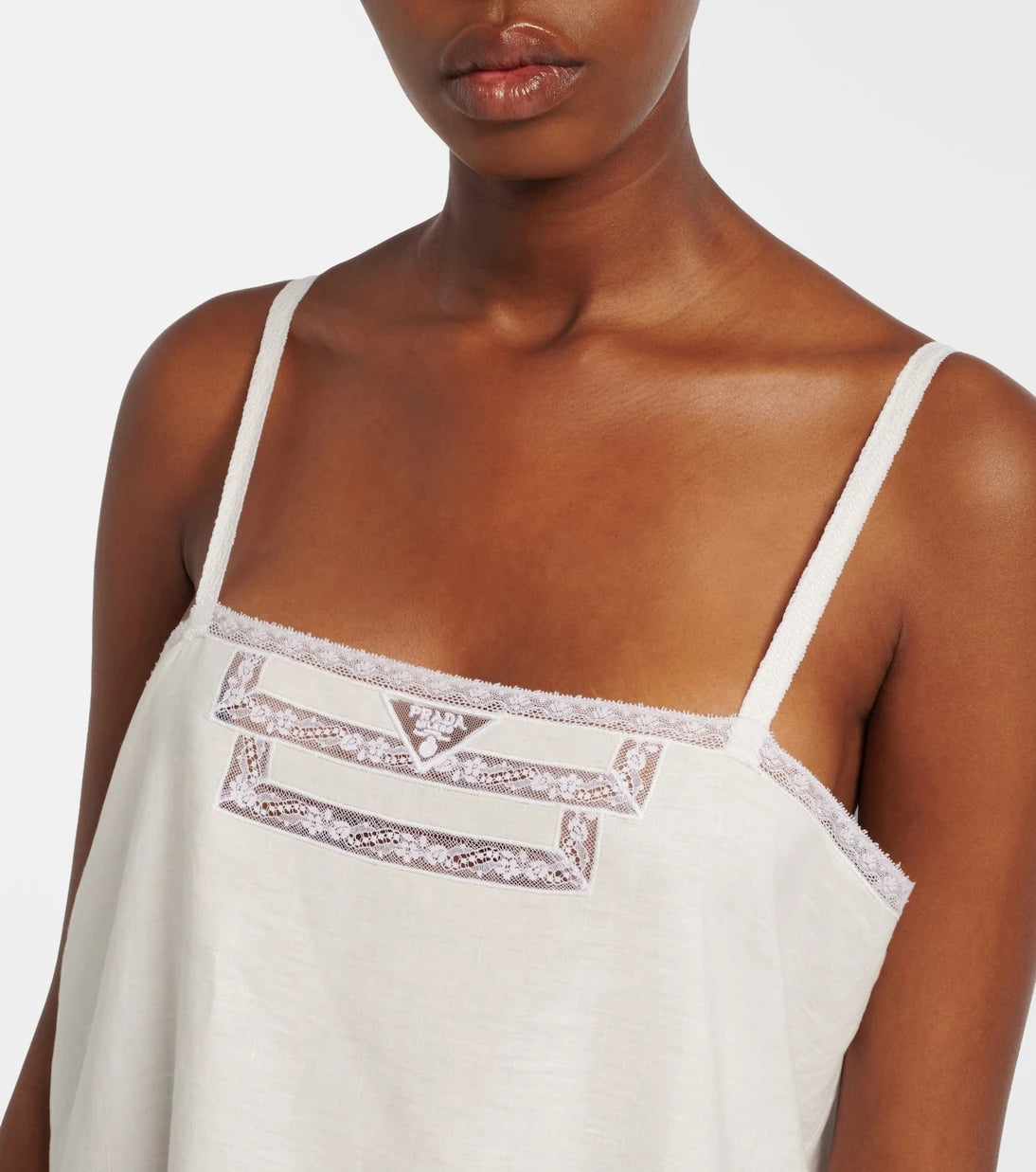 Prada - Lace-trimmed linen minidress
