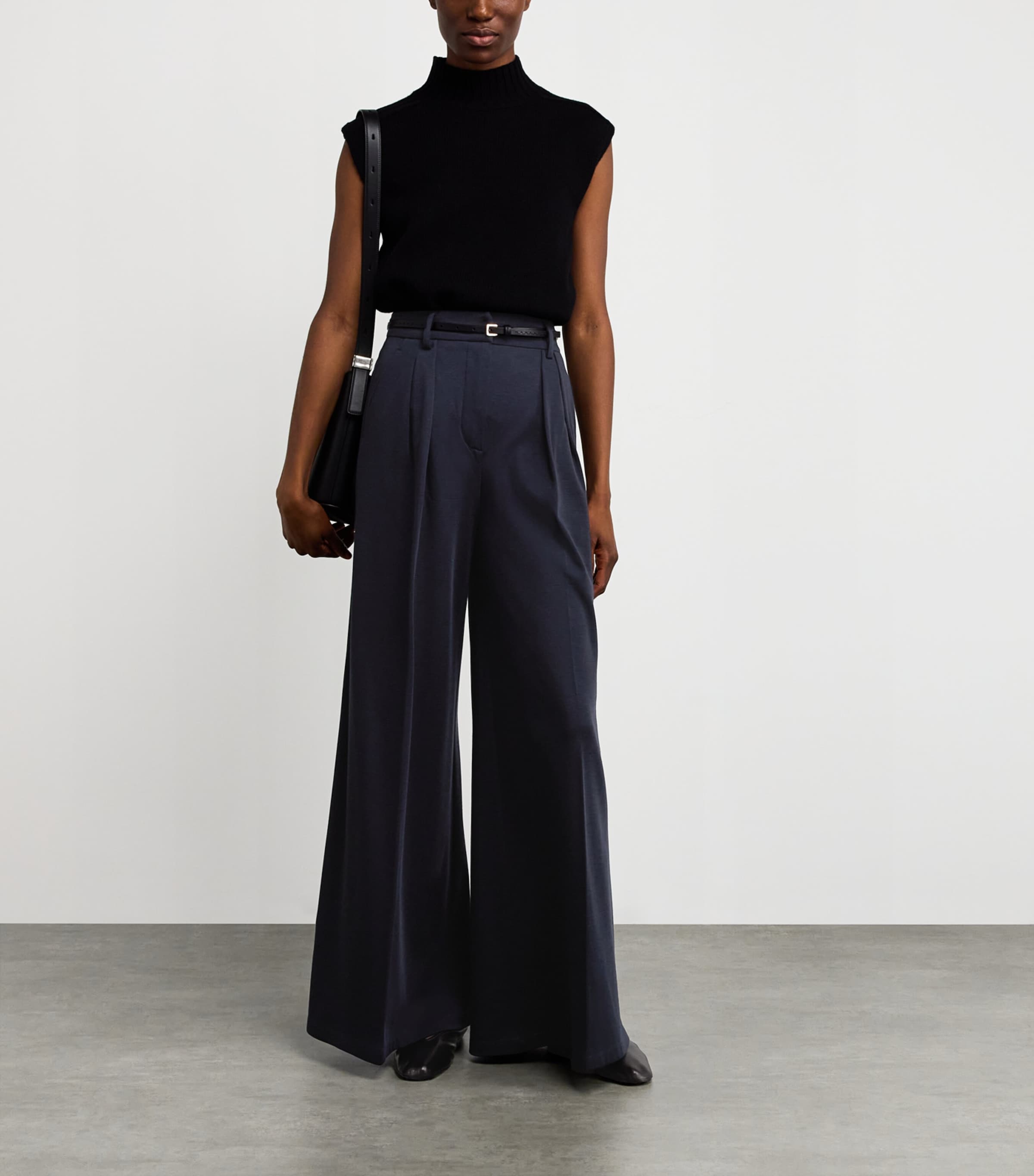 Max Mara Blue Wool Jersey Palazzo Trousers
