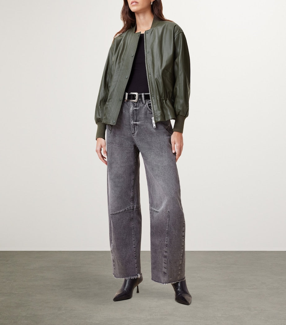 Green Leather Sofi Bomber Jacket