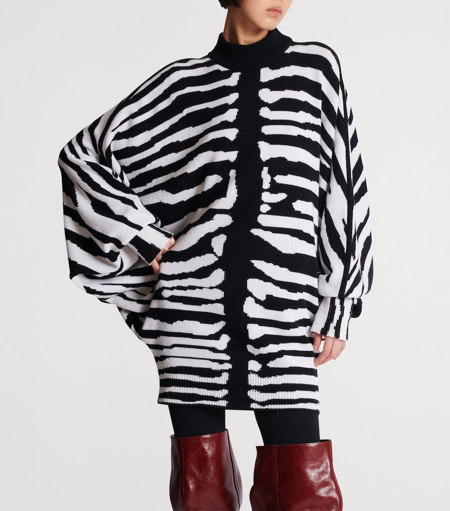 Balmain Black Wool-Cashmere Intarsia Mini Dress