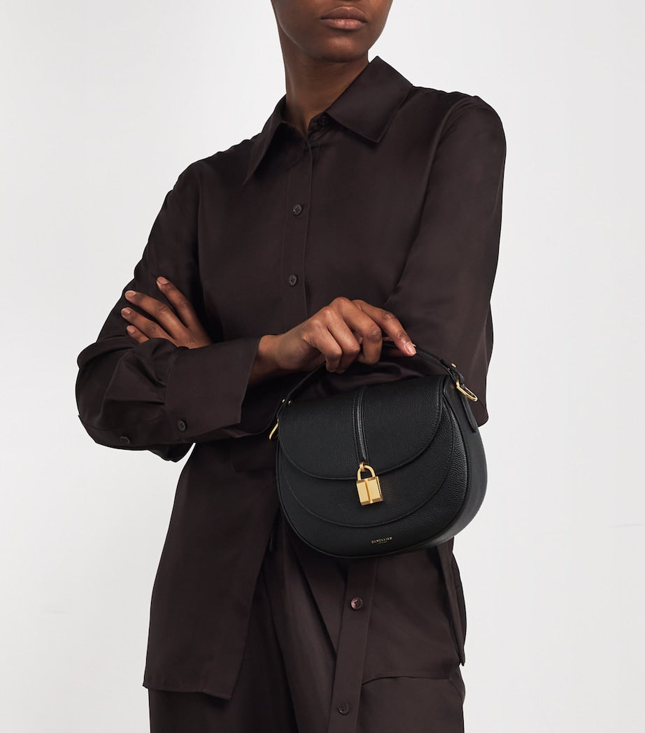 Black Small Leather Siena Saddle Bag