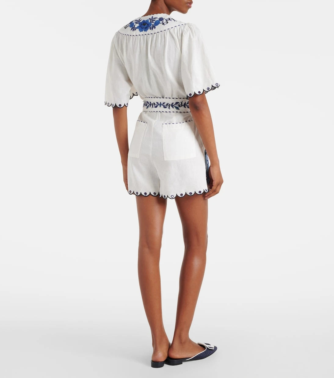 Farm Rio - Embroidered linen-blend romper