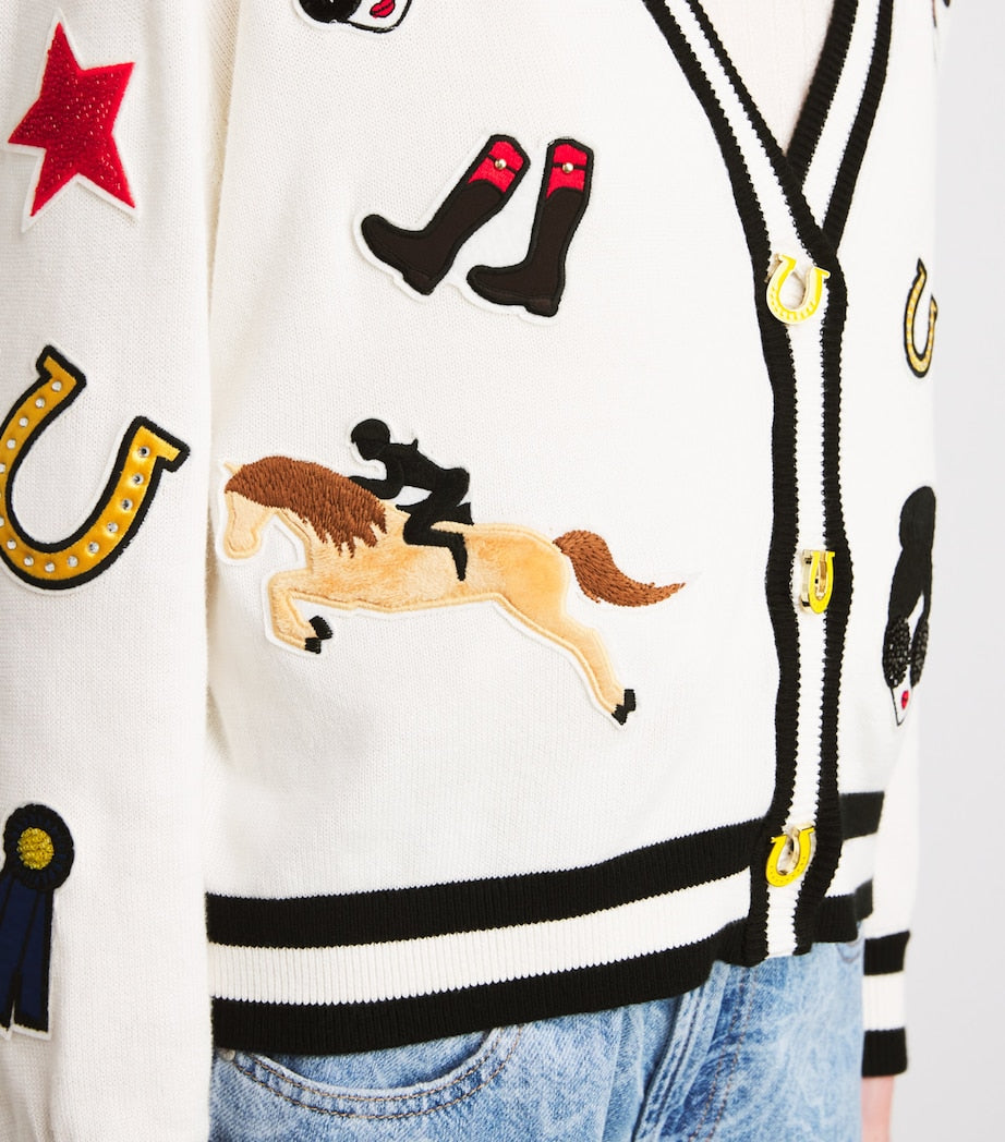 Alice+Olivia White Cotton Embroidered Bradley Cardigan