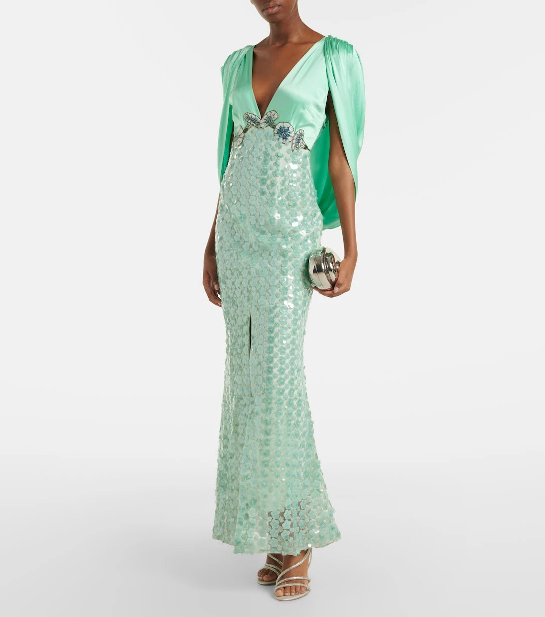 Là Fuori - Sequined caped open-back gown
