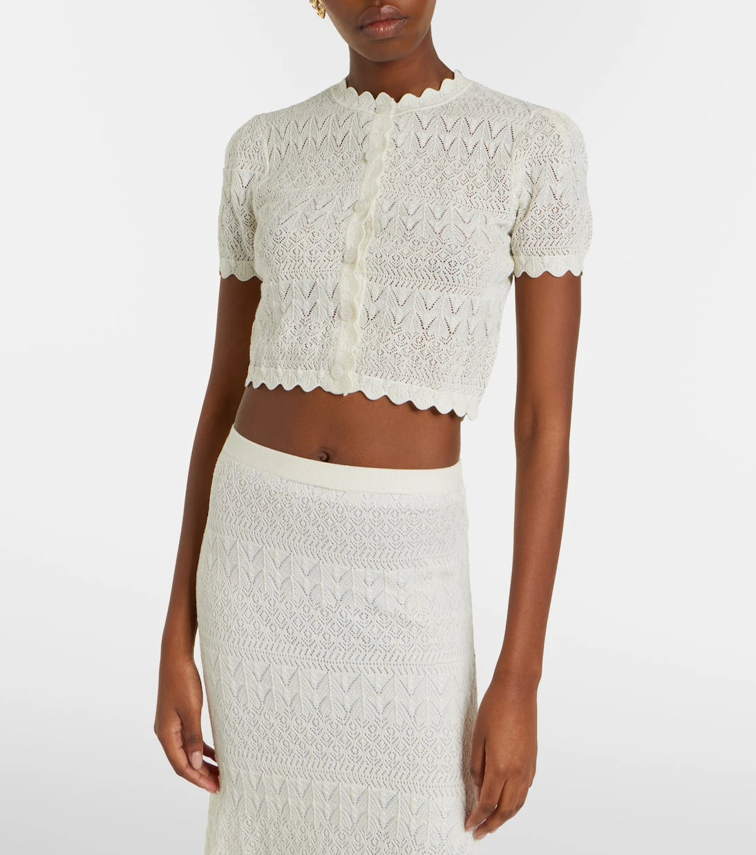 Self-Portrait - Pointelle cropped cardigan
