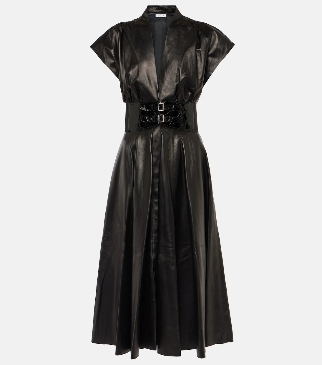 Alaïa - Belted leather midi dress