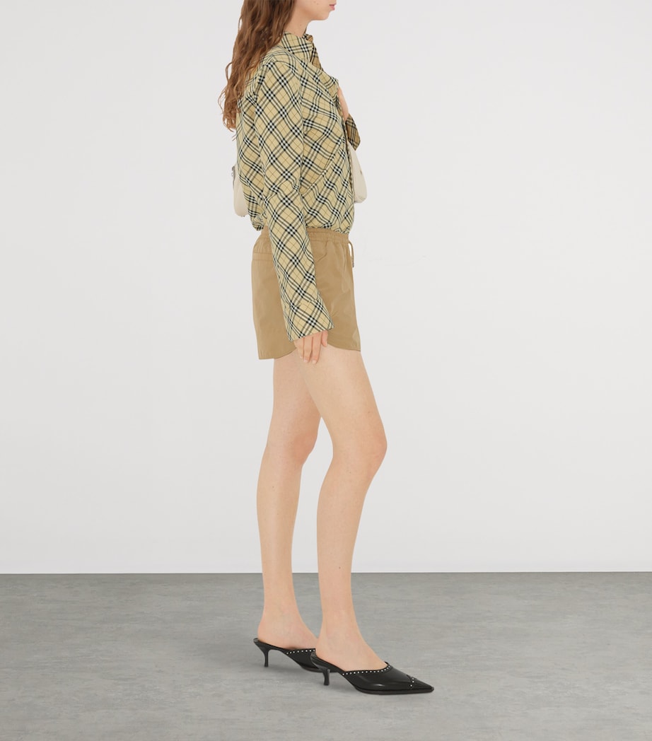 White Nylon-Cotton Drawstring Shorts