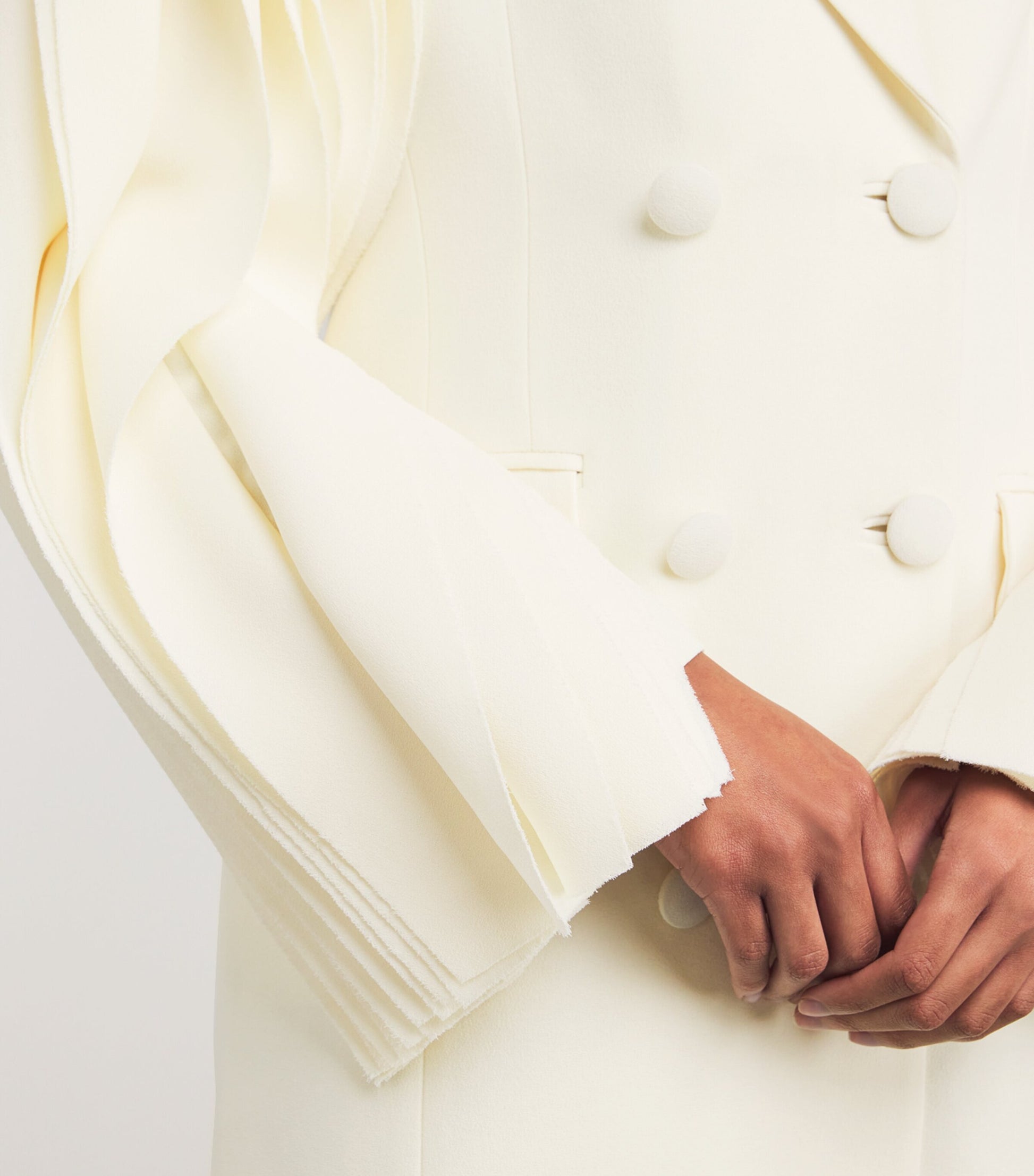 Yasmin Mansour Ivory Pleated Double-Breasted Blazer Maxi Dress