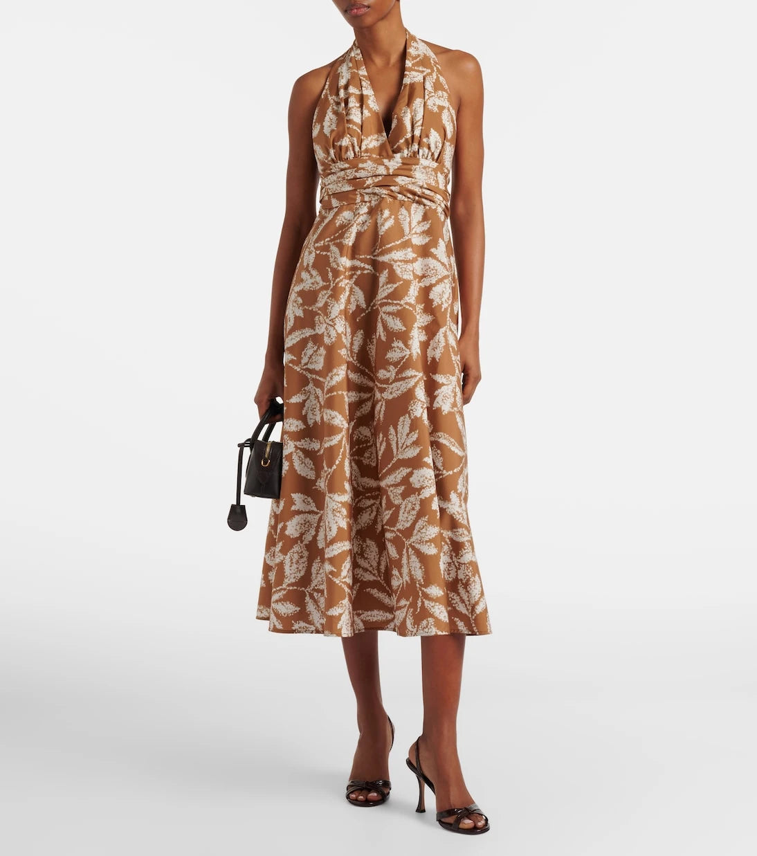 Max Mara - فستان ميدي قطني مطبوع بياقة رسن