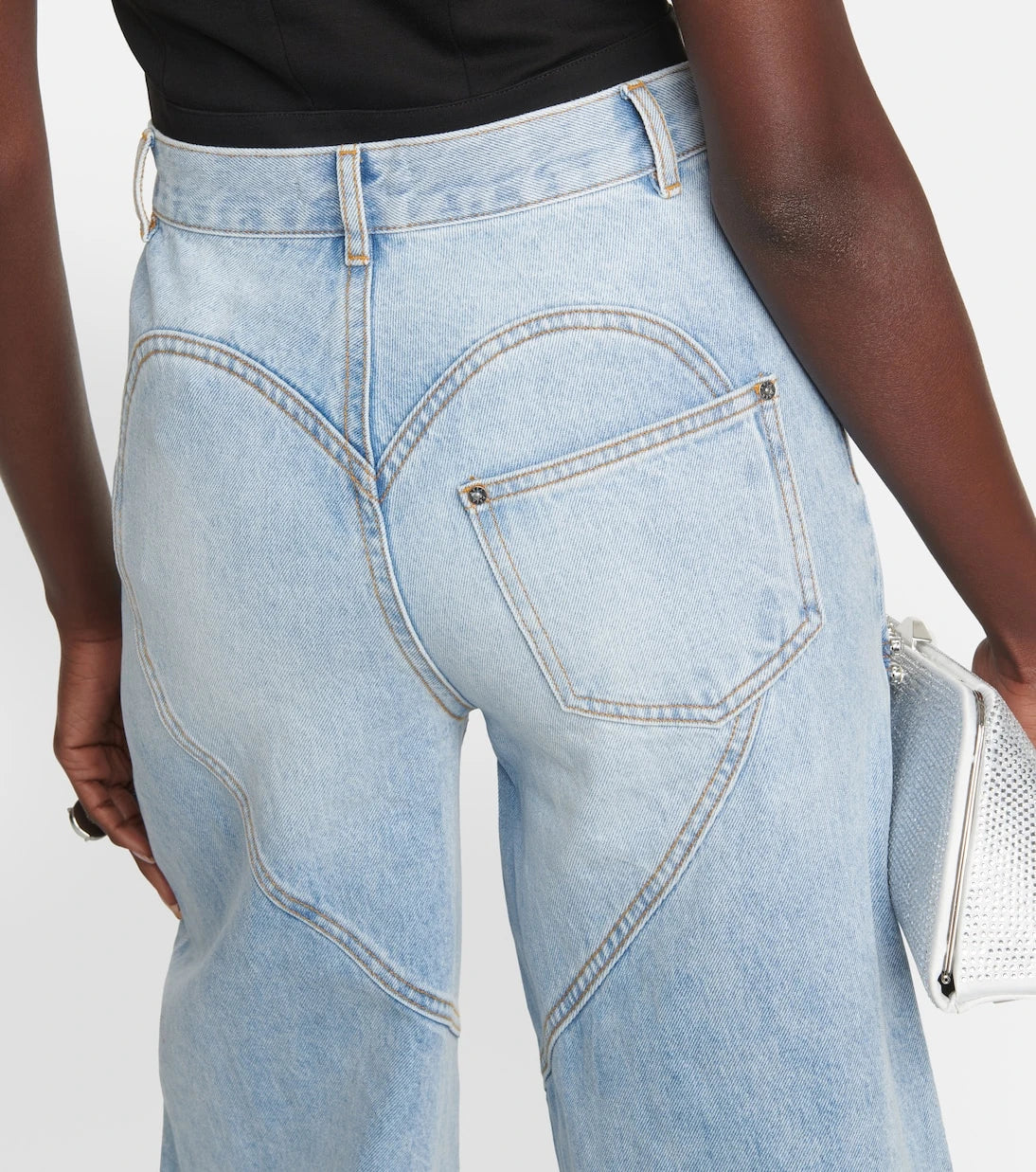 Area - Cutout embellished high-rise wide-leg jeans