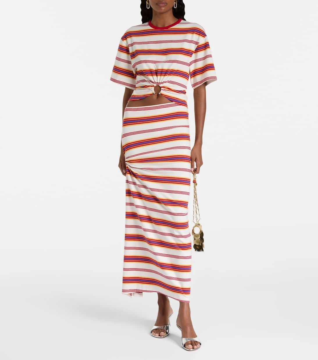 Rabanne - Gathered striped cotton-blend maxi skirt