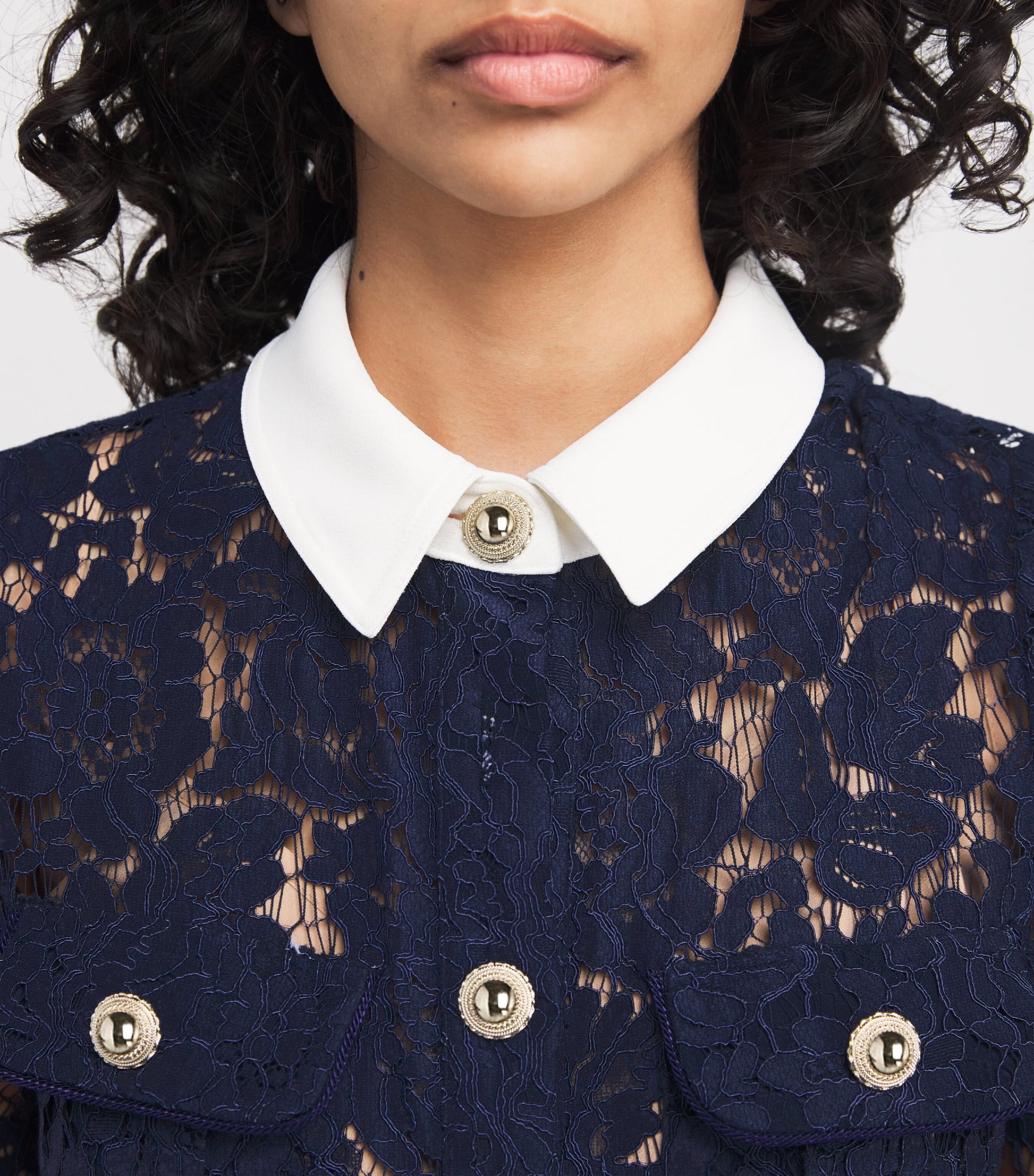 Self-Portrait Blue Lace Collared Midi Dress