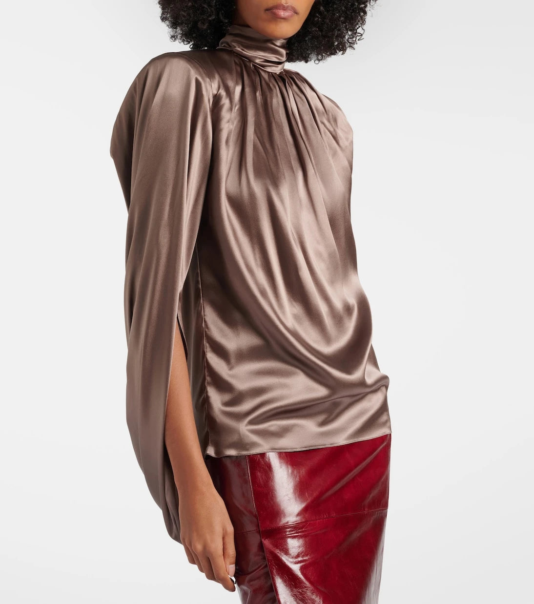 Mugler - Draped silk-blend satin top