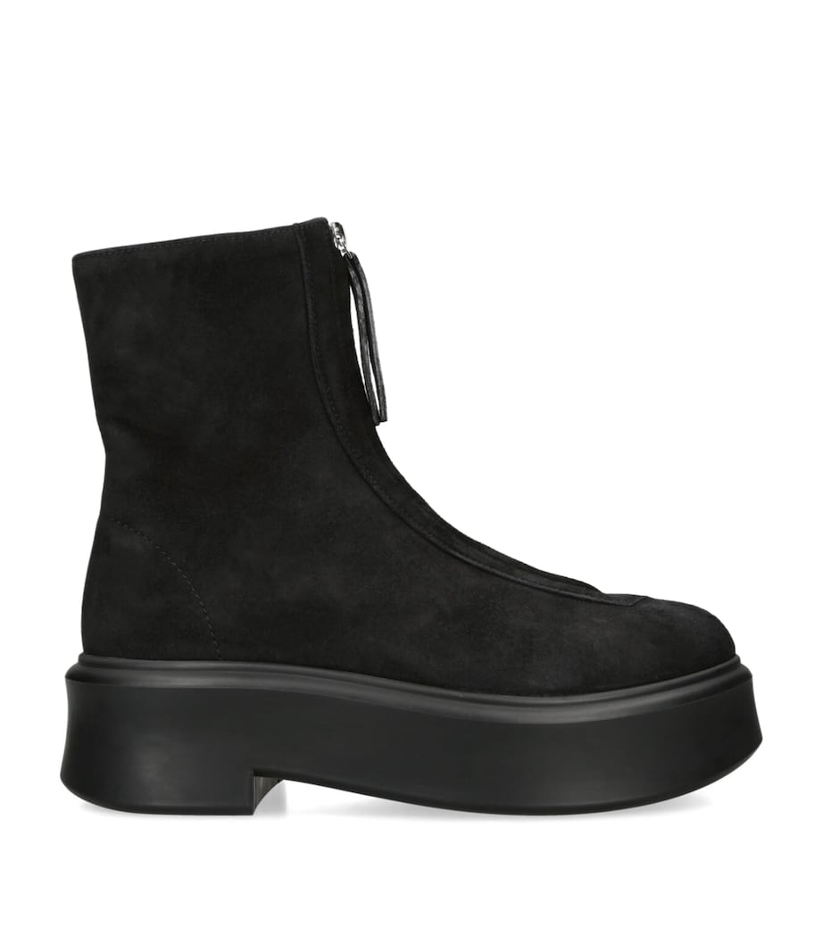 The Row Black Zipped Suede Ankle Boots 50