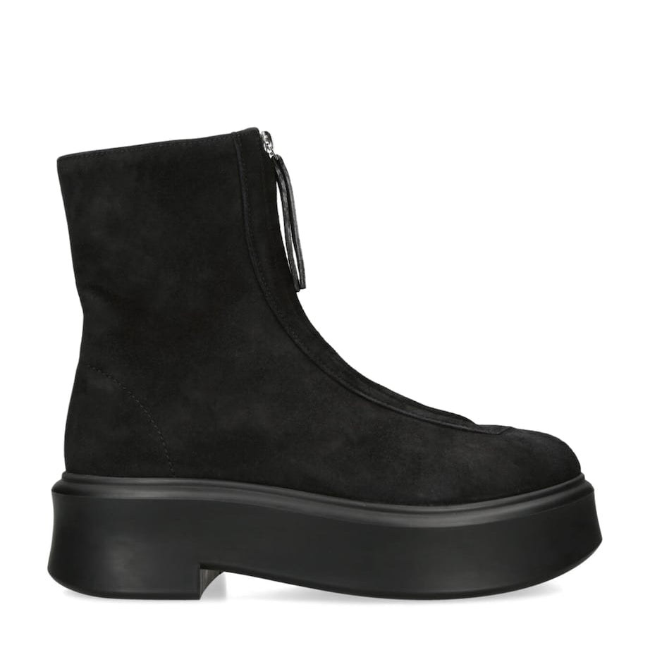 The Row Black Zipped Suede Ankle Boots 50