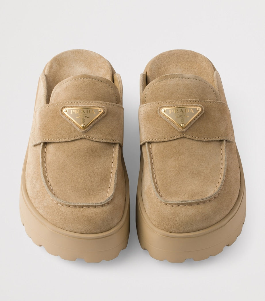 Prada Neutral Suede Flatform Mules