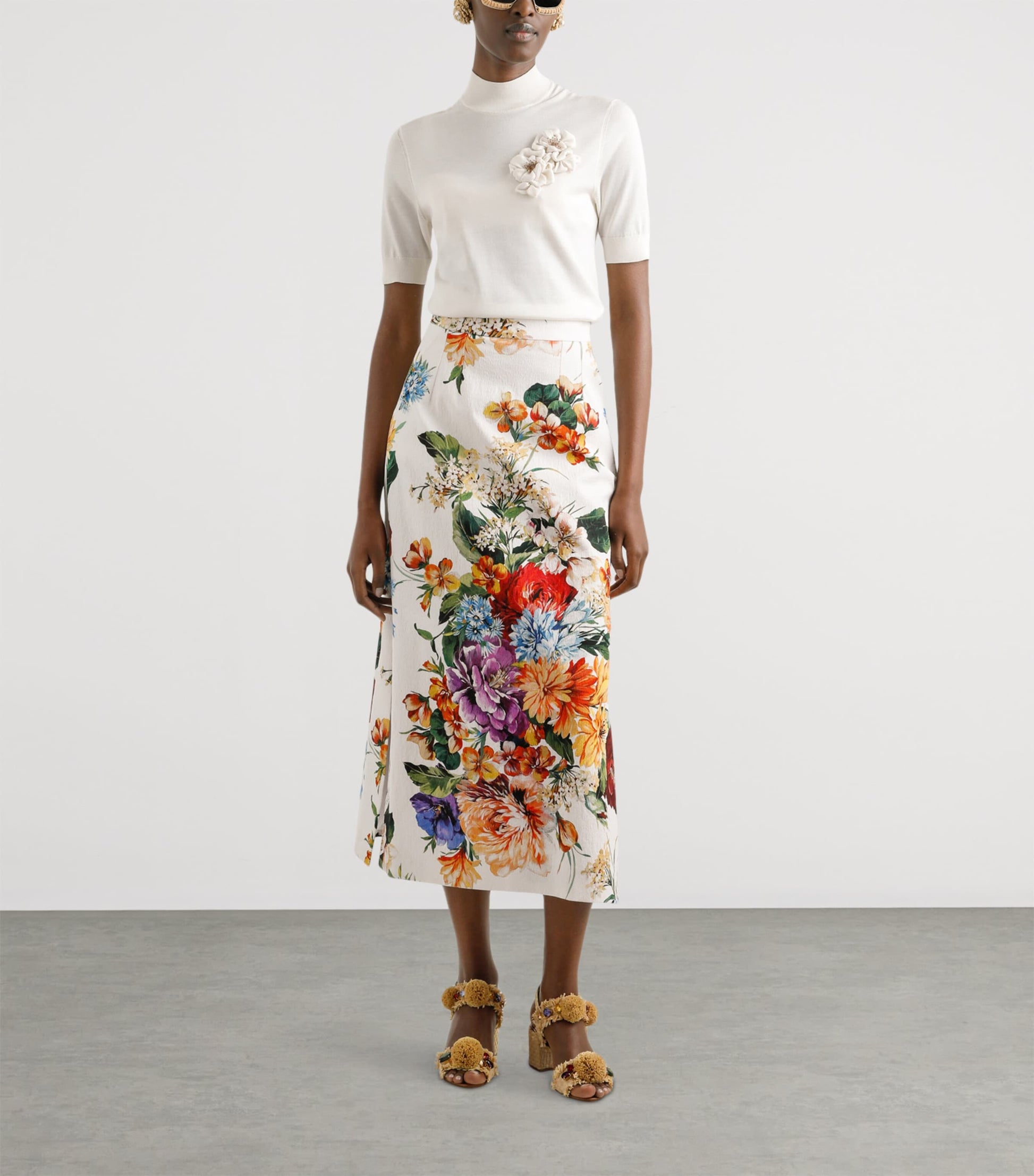 Dolce & Gabbana Multi Silk Flower-Appliqué Sweater