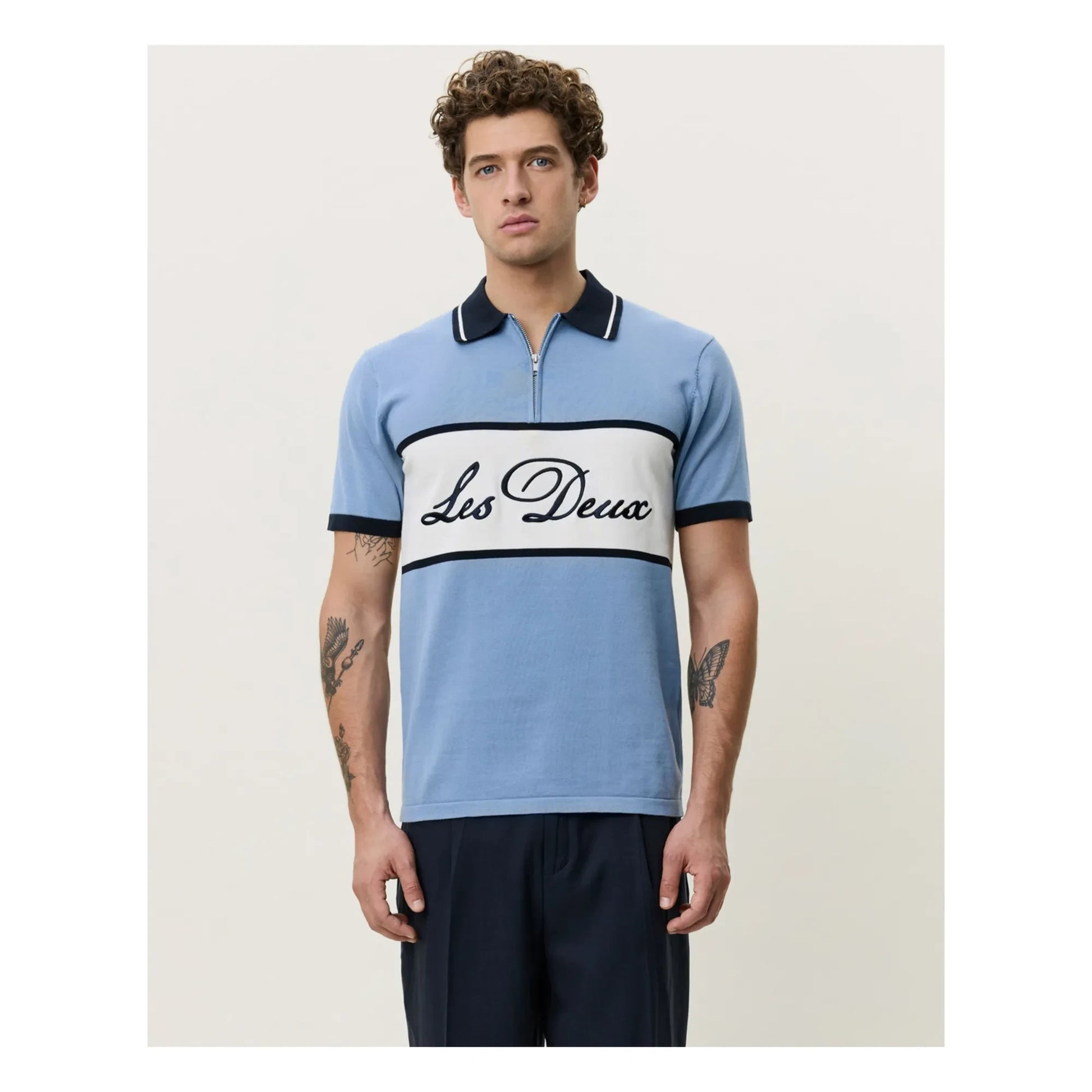 Les Deux - Zipped polo shirt | Light blue