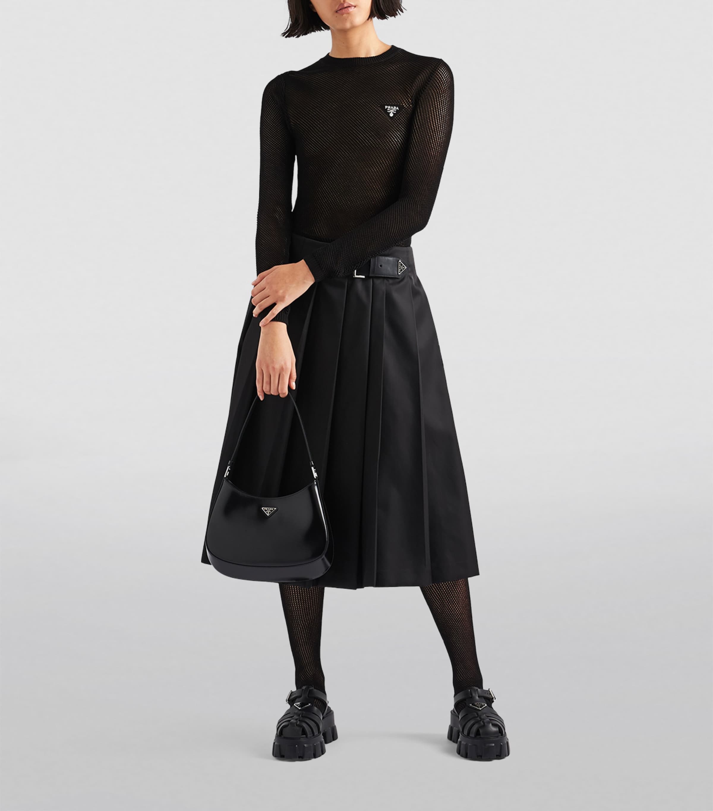 Prada Black Re-Nylon Pleated Midi Skirt