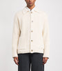 Beige Wool-Blend Rib-Knit Cardigan