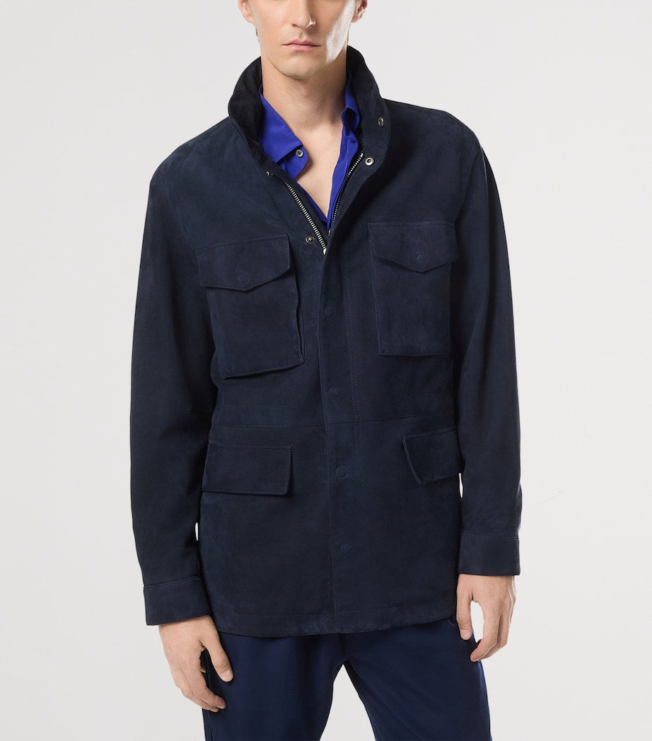 Navy Suede Four-Pocket Jacket