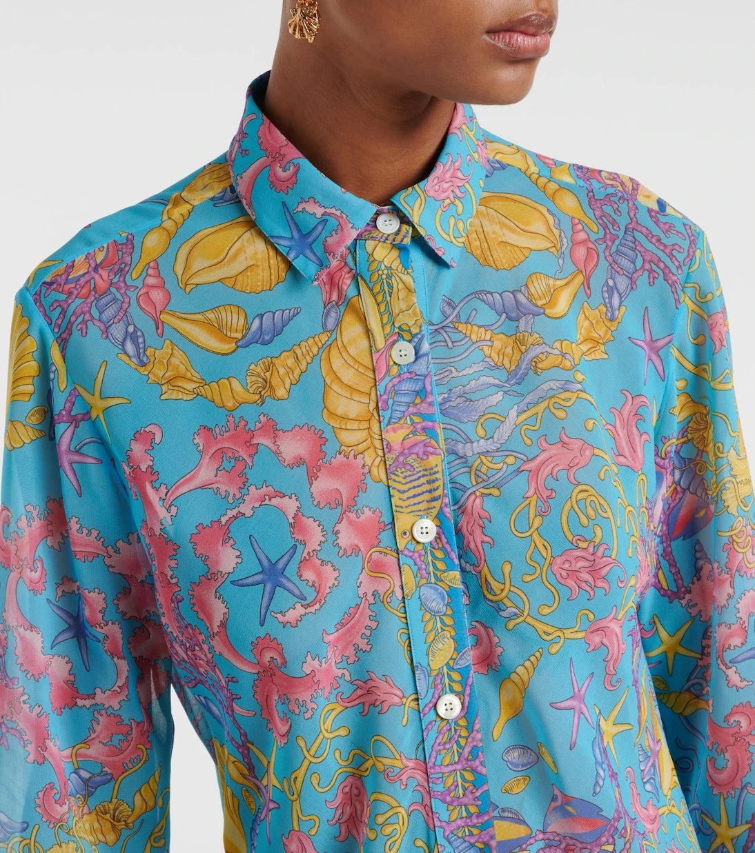 Versace - Printed semi-sheer shirt dress