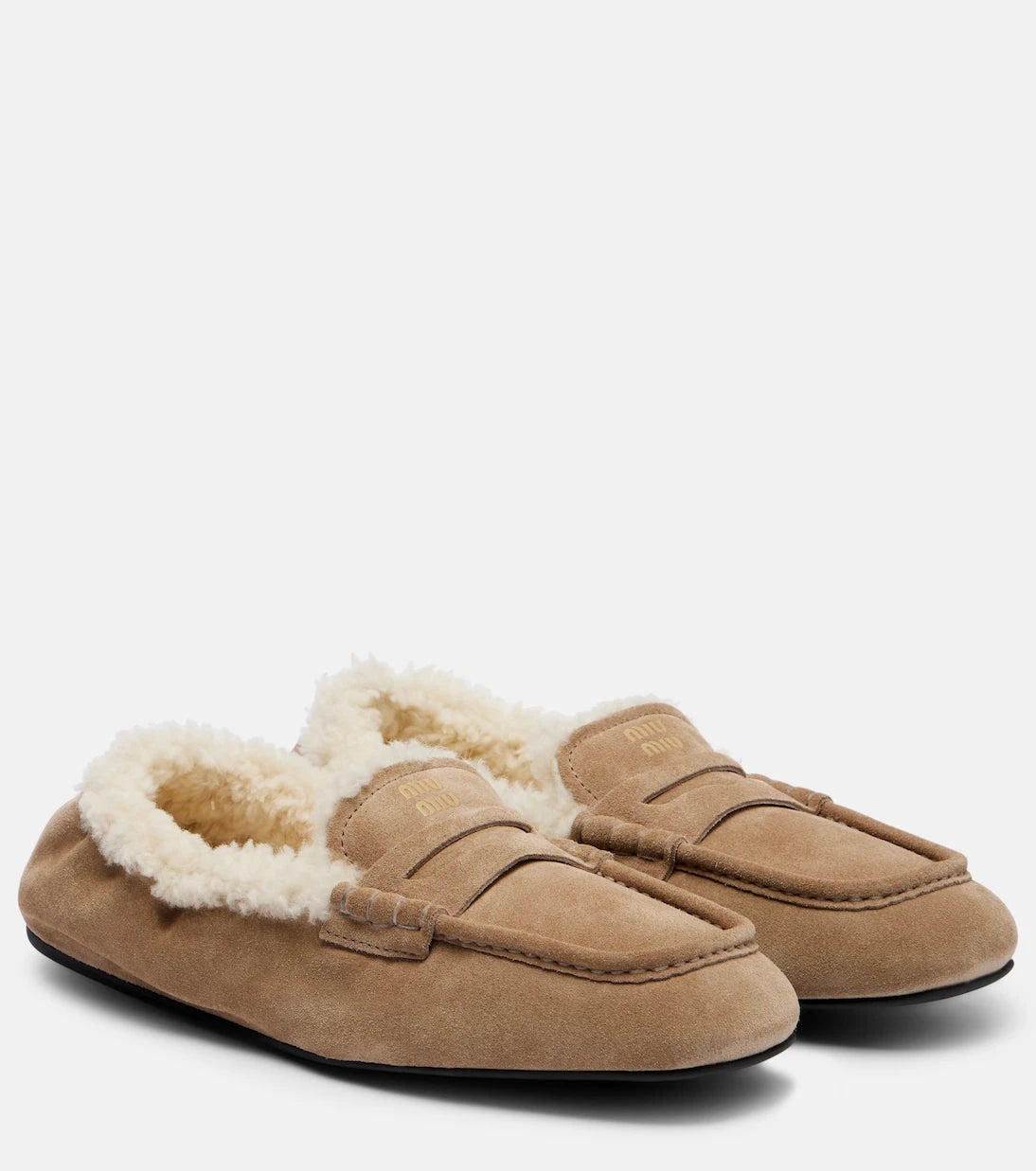 Miu Miu - Shearling-lined suede penny loafers