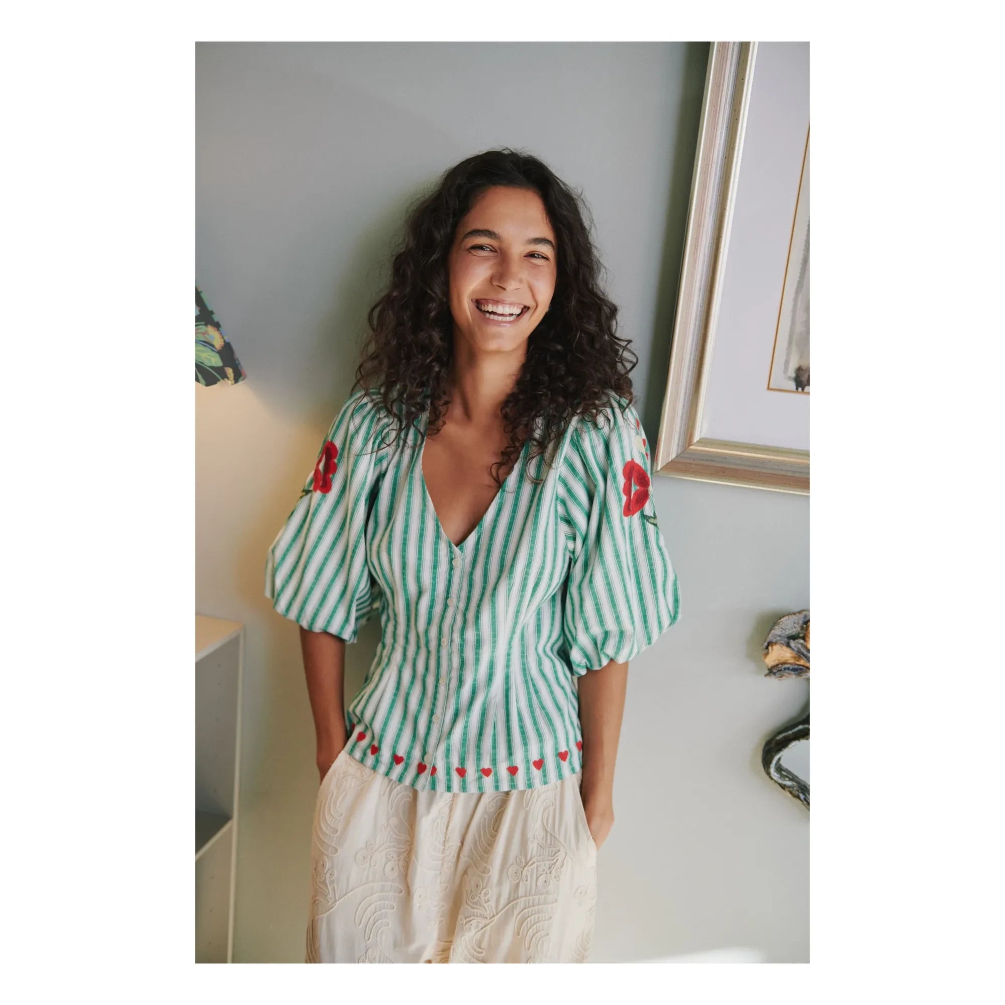 SISSEL EDELBO - Lotta Stripes Organic Cotton Blouse | Green