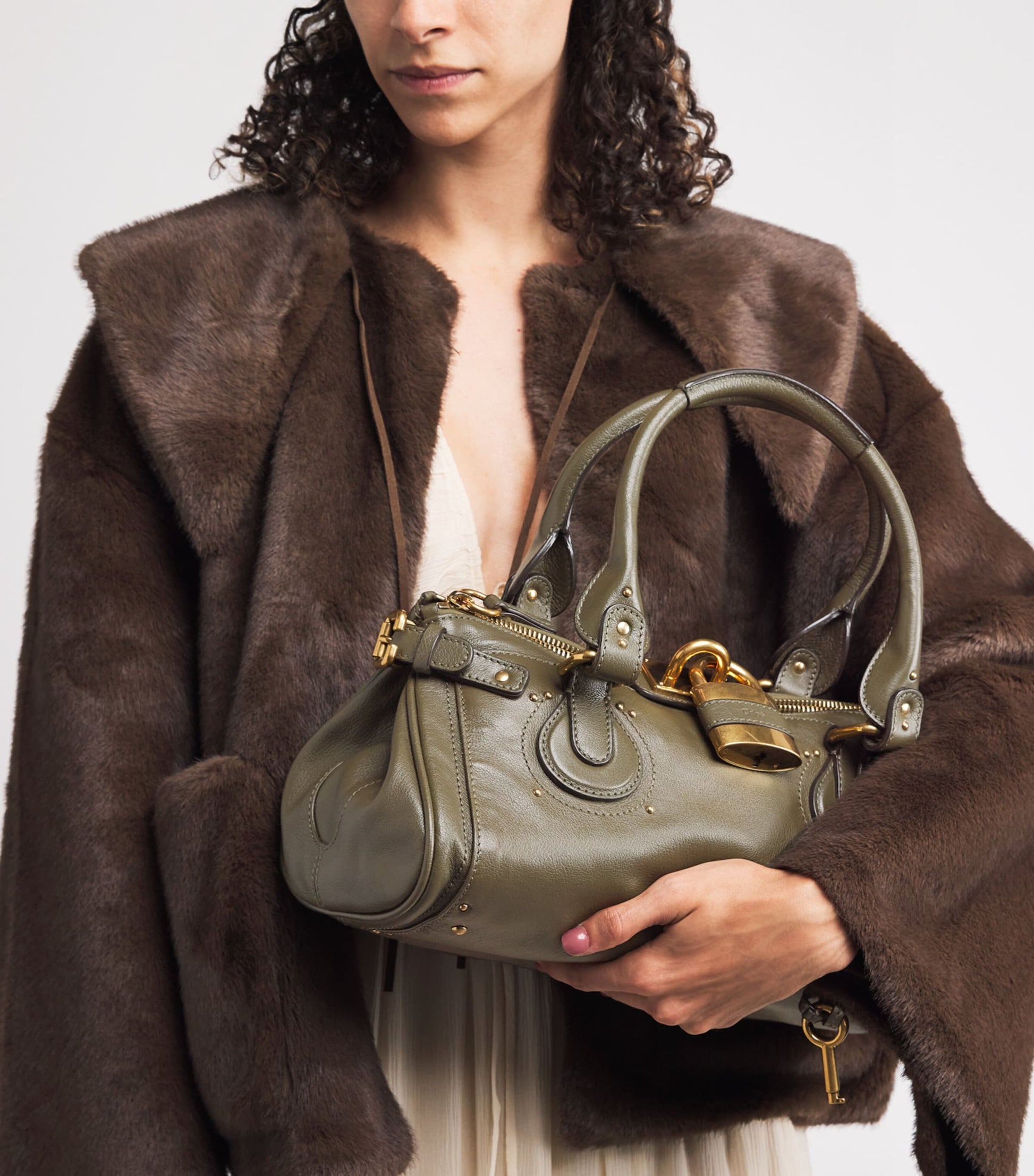 Green Medium Leather Spin Tote Bag