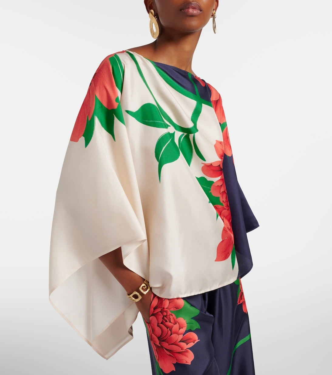La DoubleJ - Square floral silk twill top