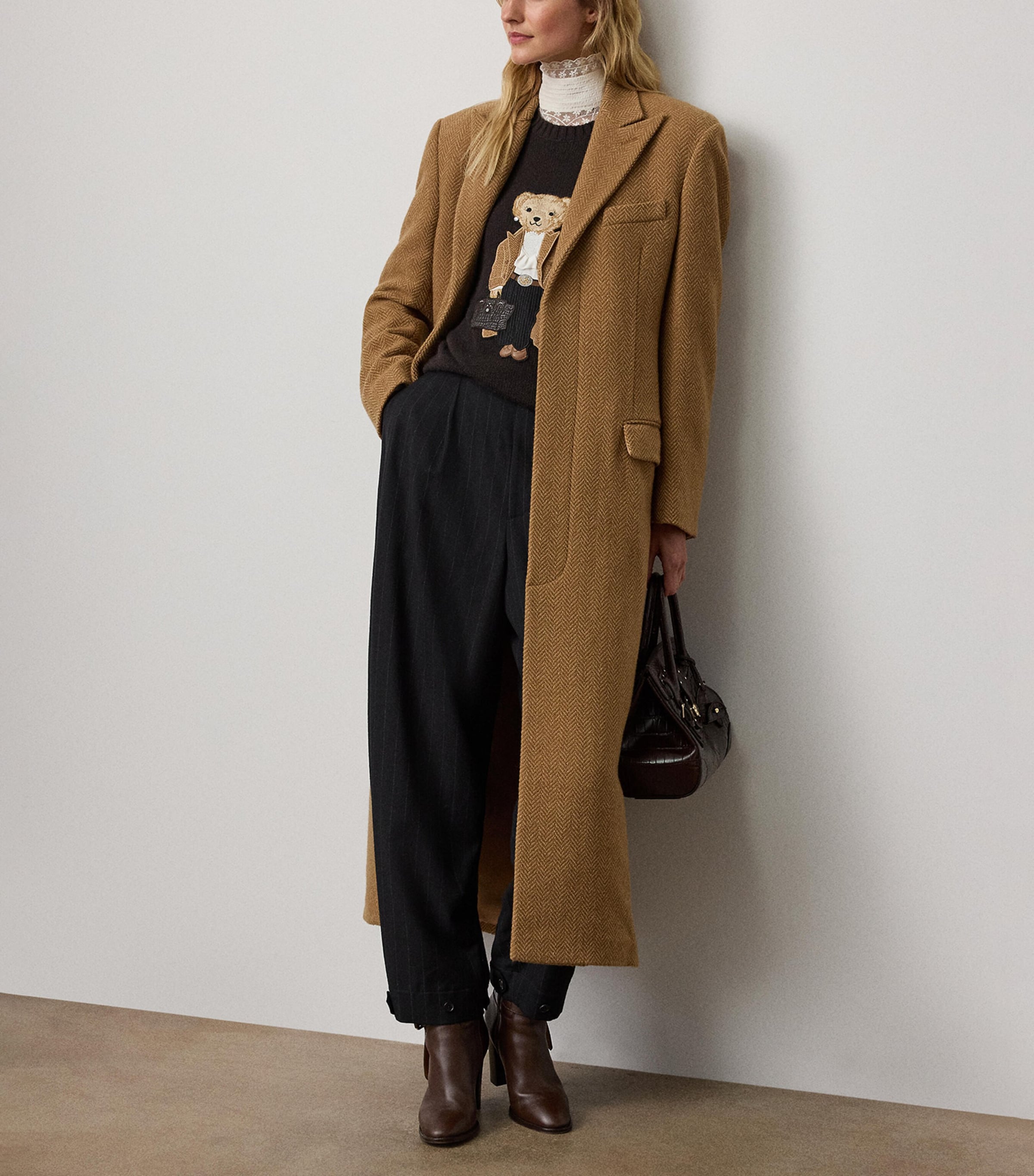 Ralph Lauren Collection Brown Cashmere Fall Polo Bear Sweater