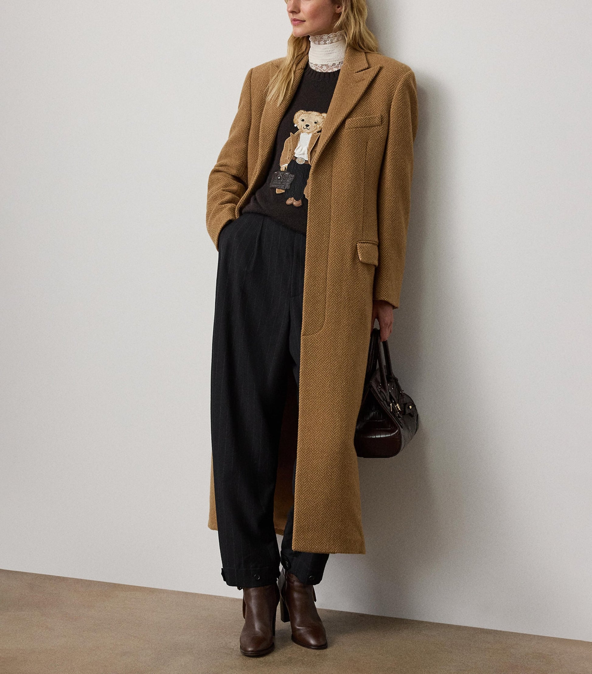 Ralph Lauren Collection Brown Cashmere Fall Polo Bear Sweater