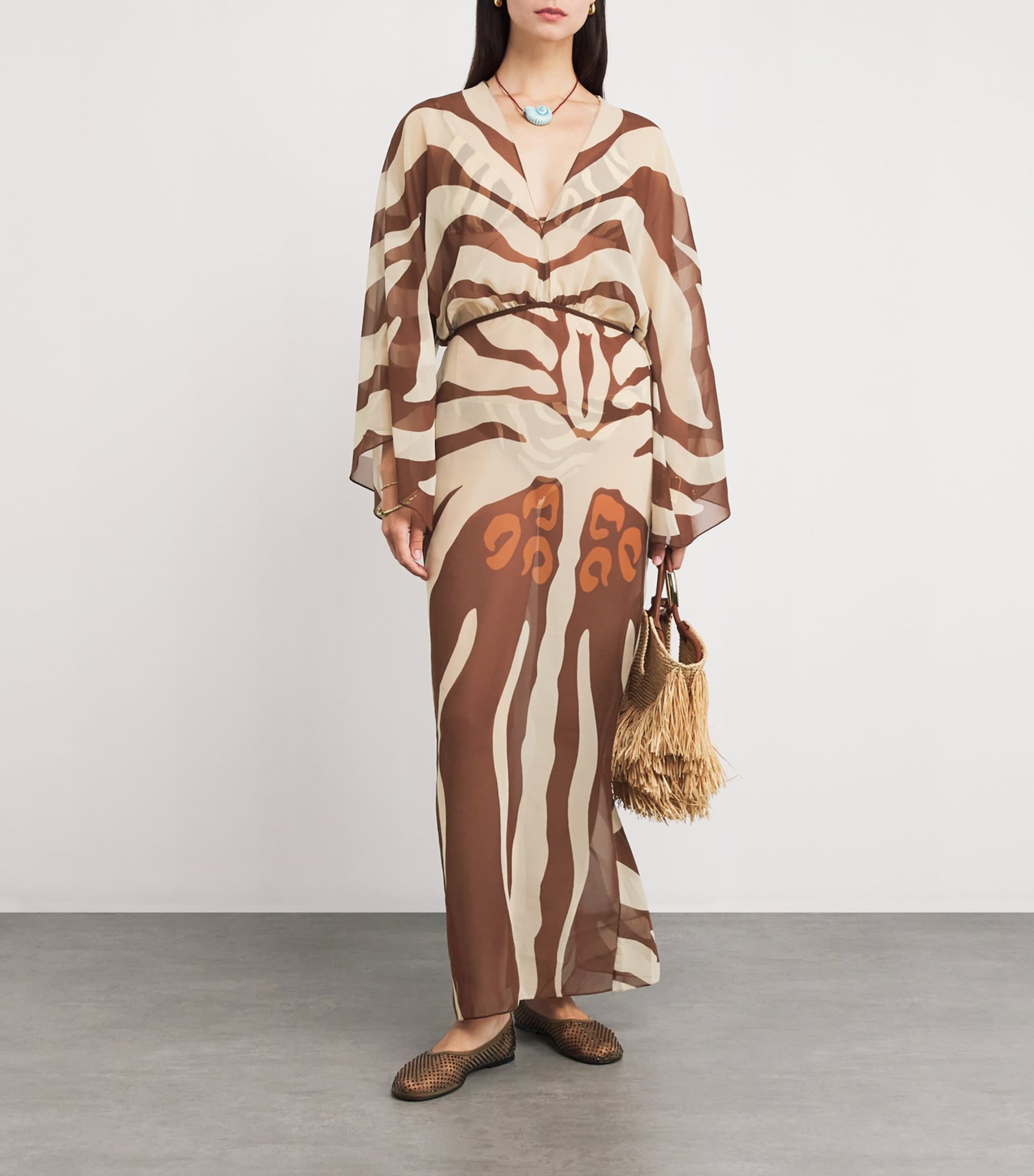 Johanna Ortiz Brown Printed Spiritual Healers Kaftan Maxi Dress