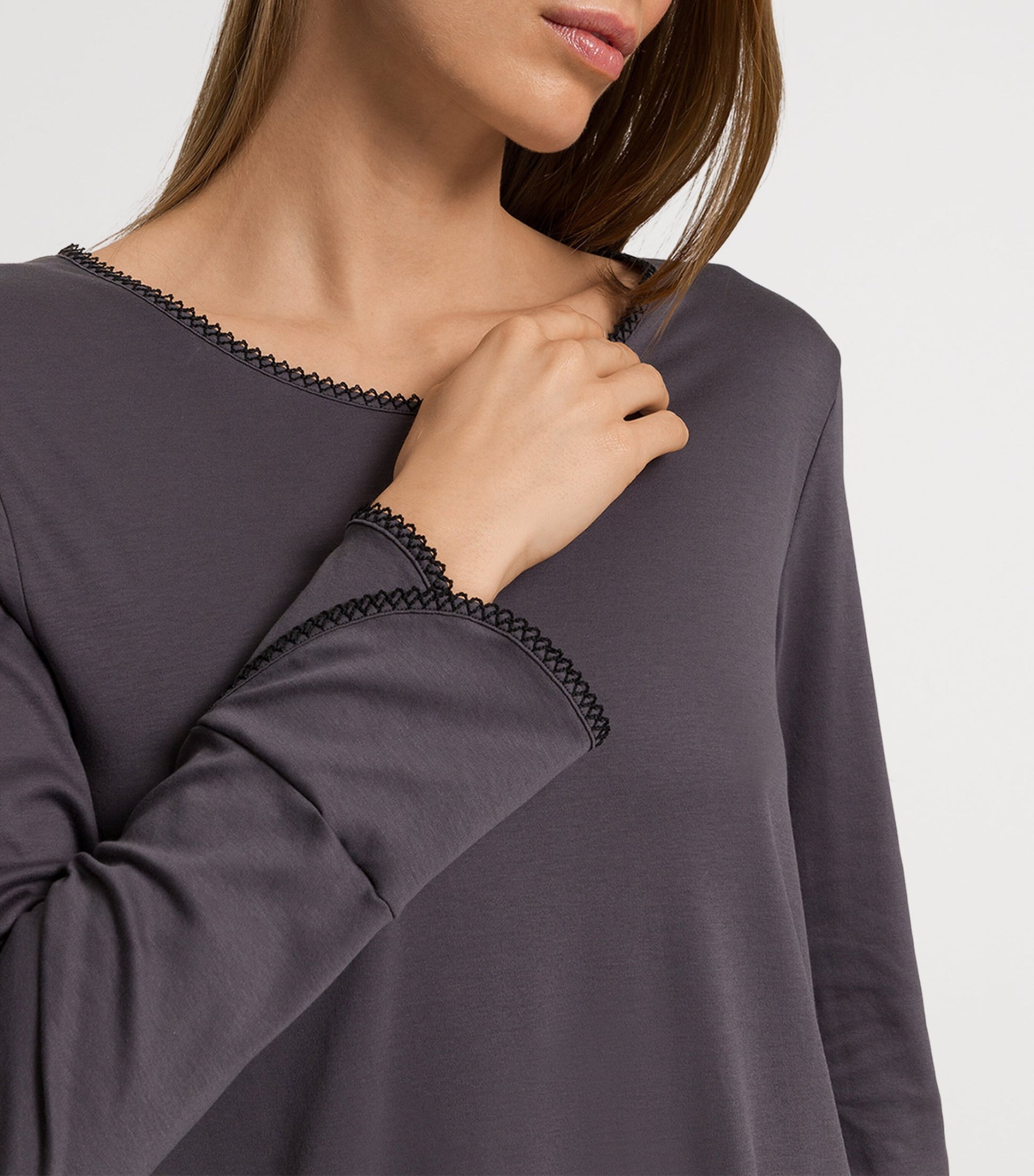 Cotton Long-Sleeve Una Nightdress BLACK PEARL