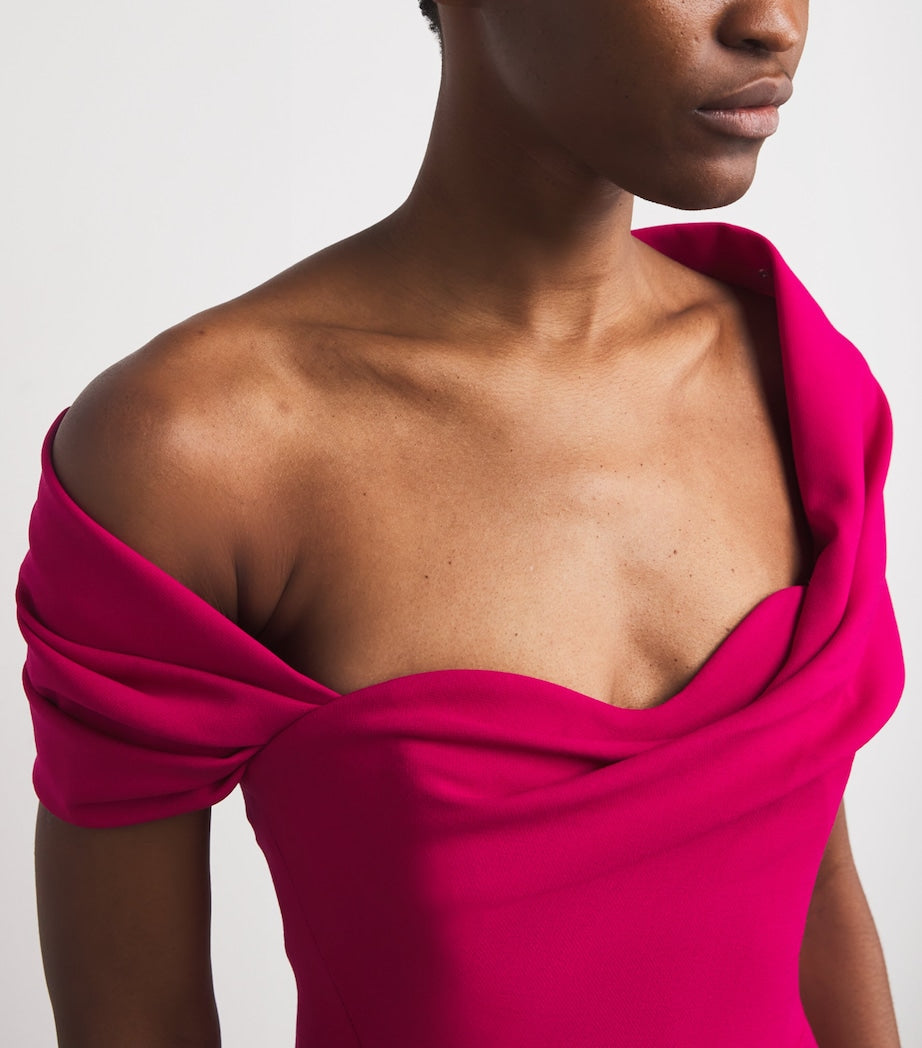 Carolina Herrera Pink Stretch-Virgin Wool Draped Midi Dress