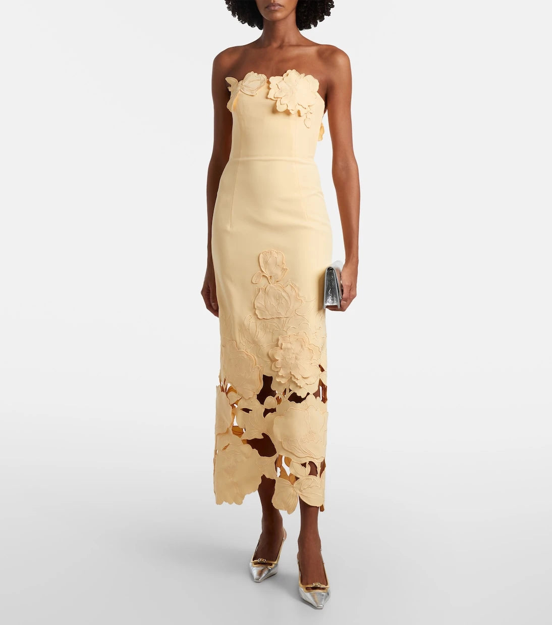 Leo Lin - Rayna floral-appliqué strapless midi dress