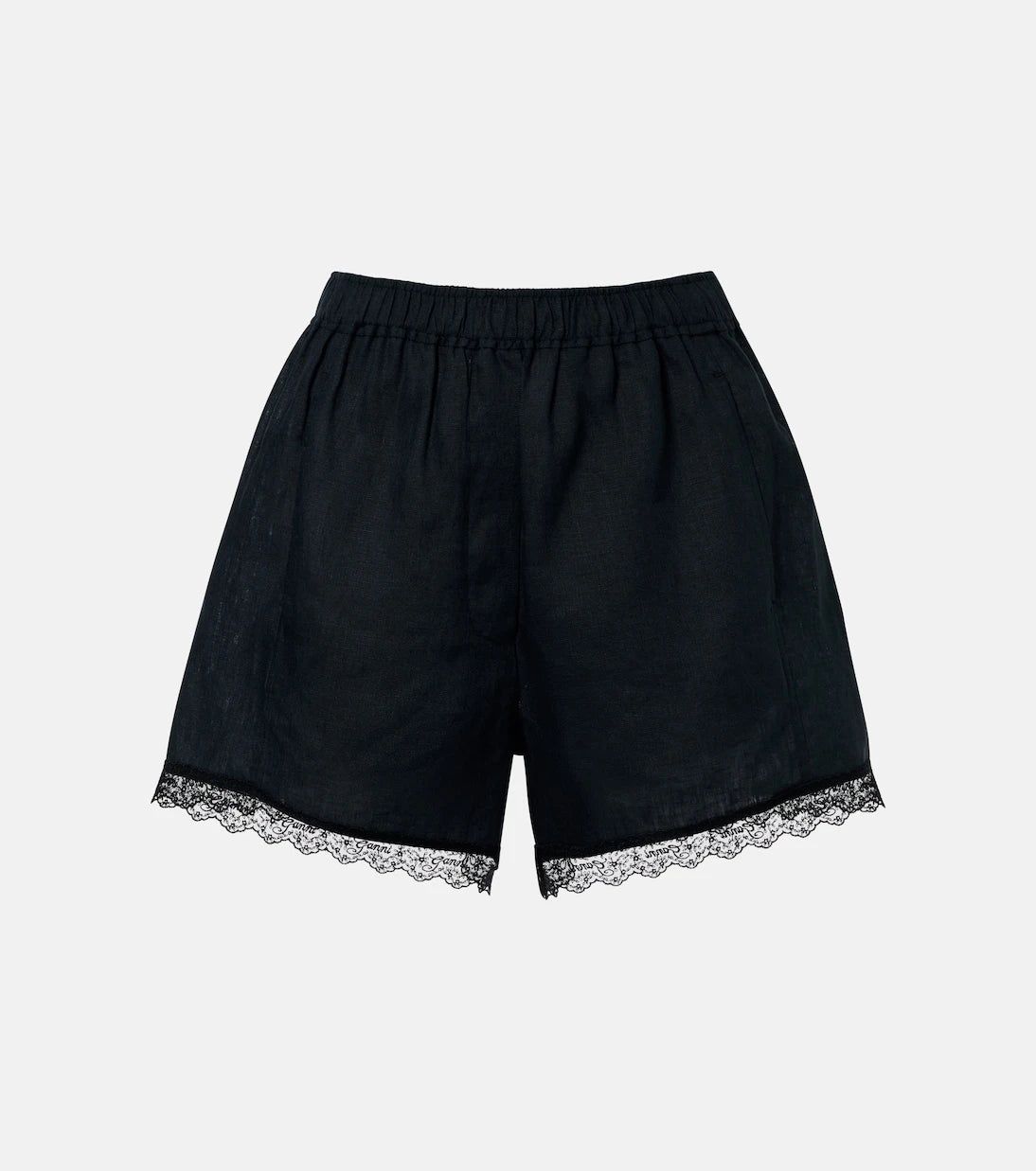 Ganni - Lace-trimmed linen shorts