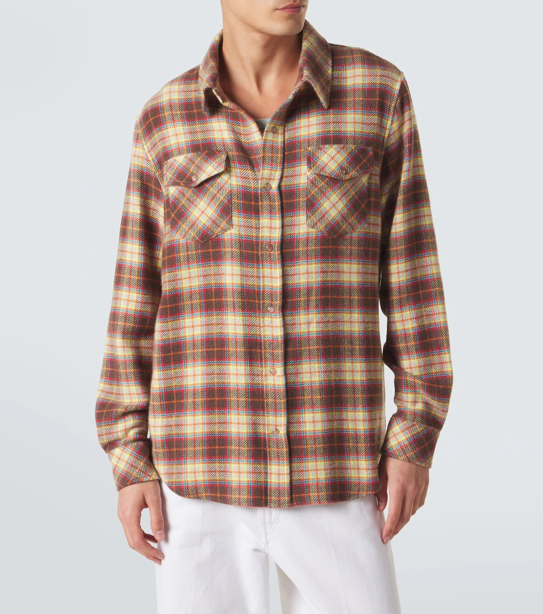 God's True Cashmere - Plaid cashmere shirt with sunstone