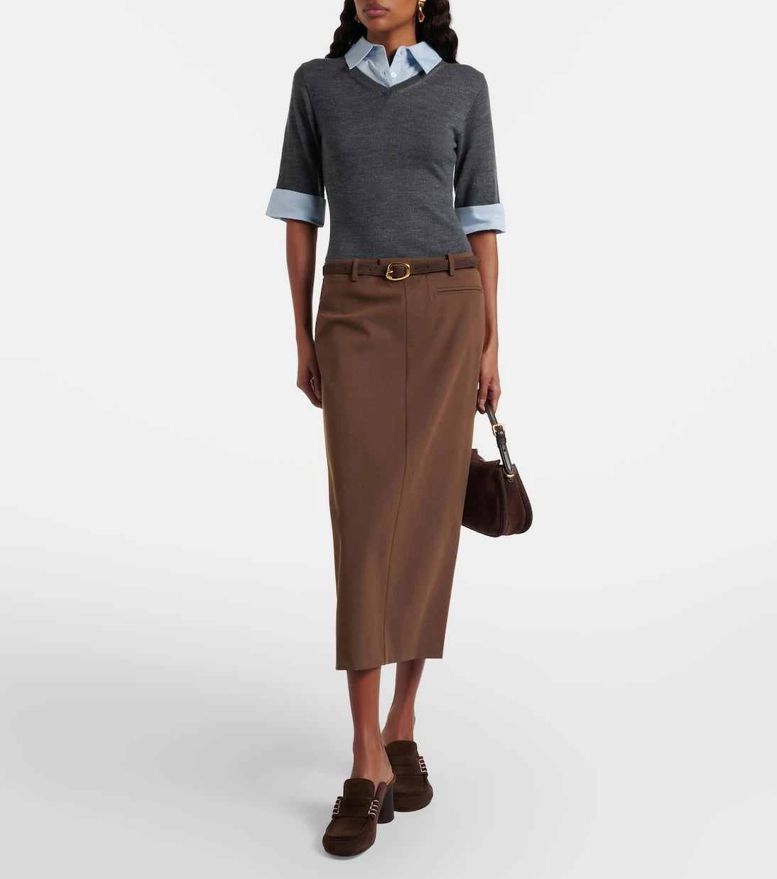 Staud - Layered wool-blend midi dress