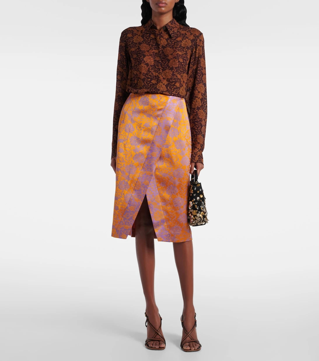 Dries Van Noten - Floral satin jacquard midi skirt