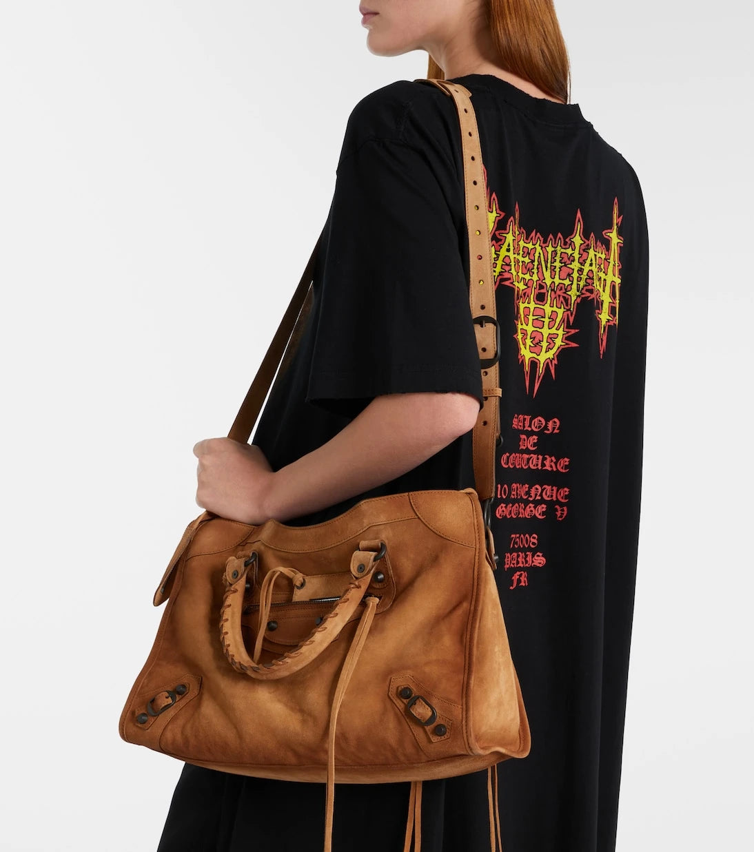 Balenciaga - حقيبة Le City Medium المصنوعة من جلد الشمواه ذات المقبض العلوي
