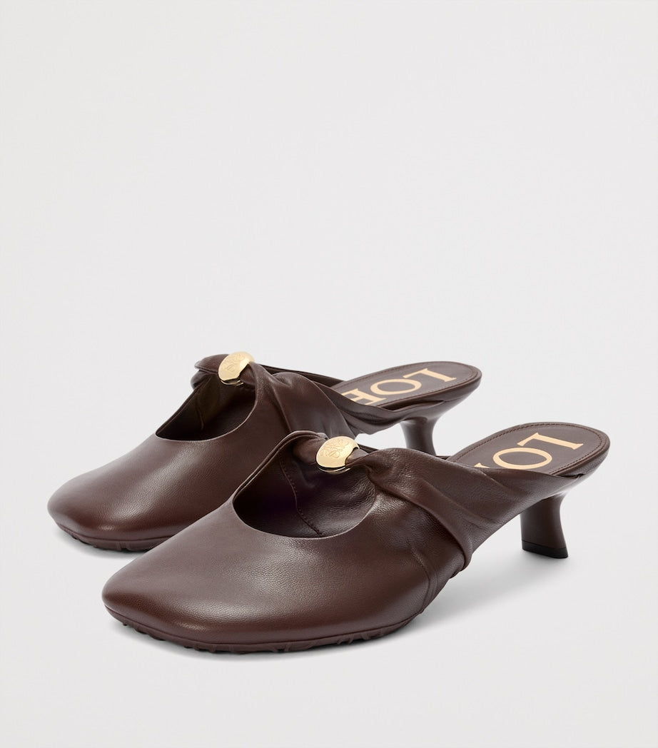 LOEWE Brown Lambskin Pebble Soft Heeled Mules 45