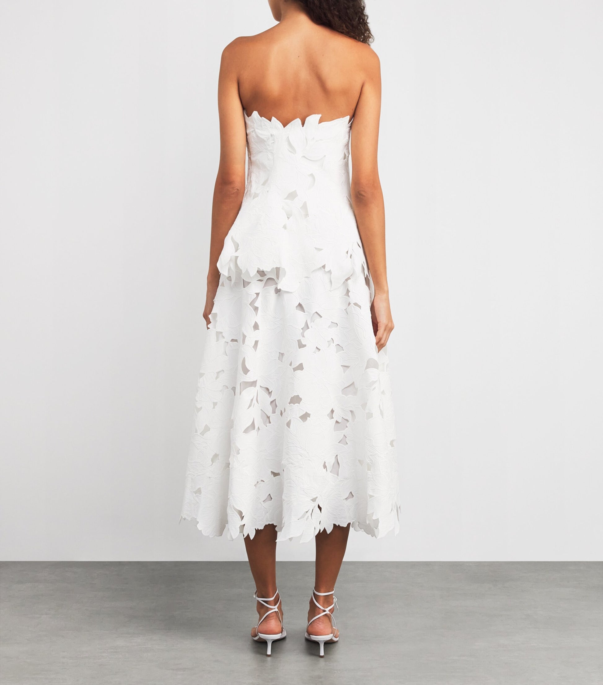 Embroidered Floral Strapless Midi Dress