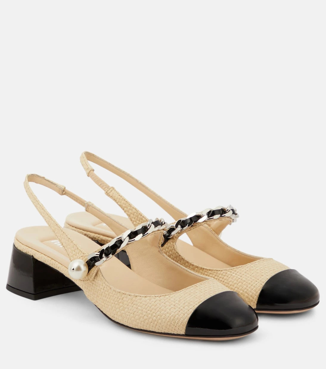 Miu Miu - Leather-trimmed raffia slingback pumps