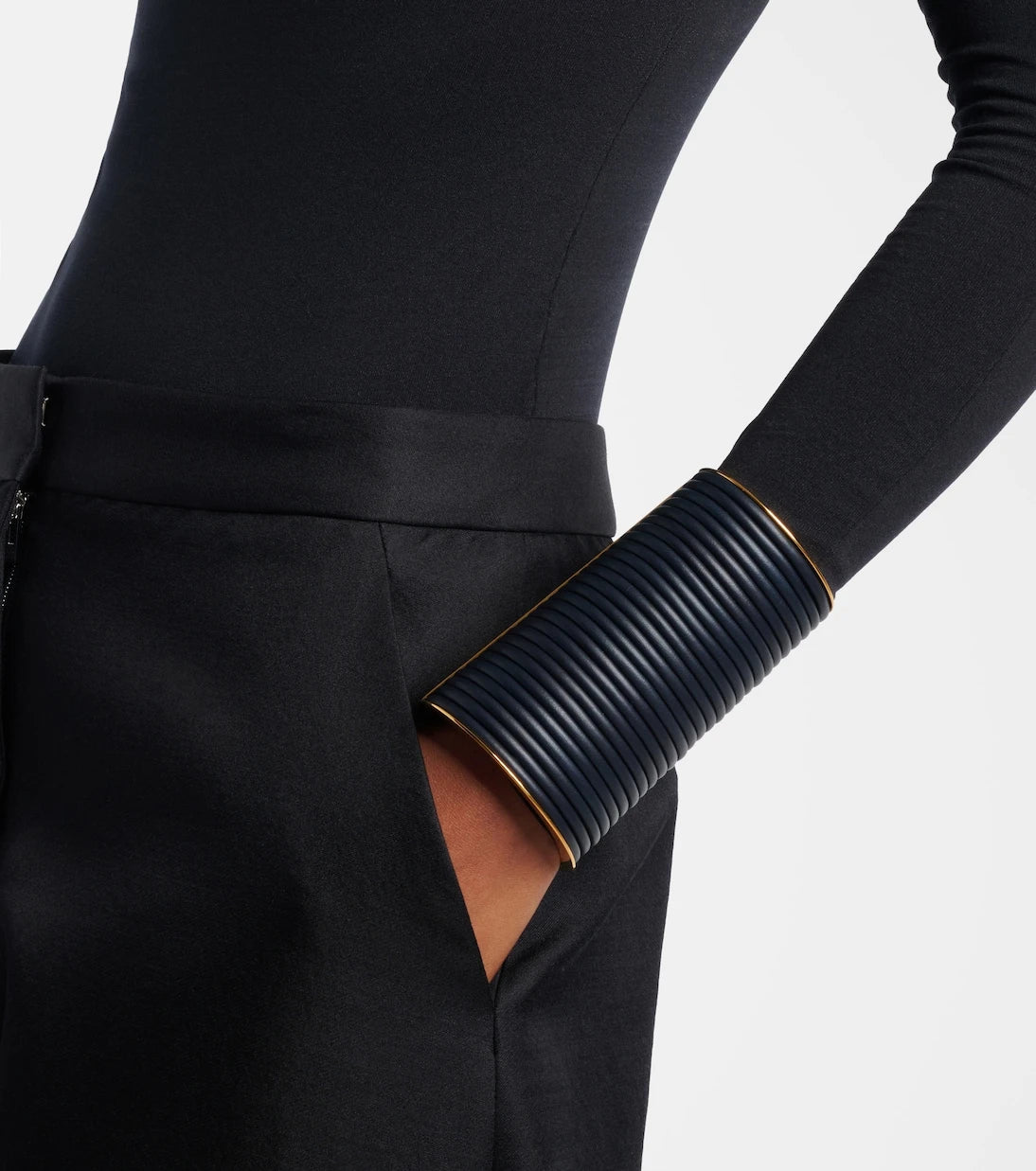 Alaïa - Leather-trimmed cuff bracelet