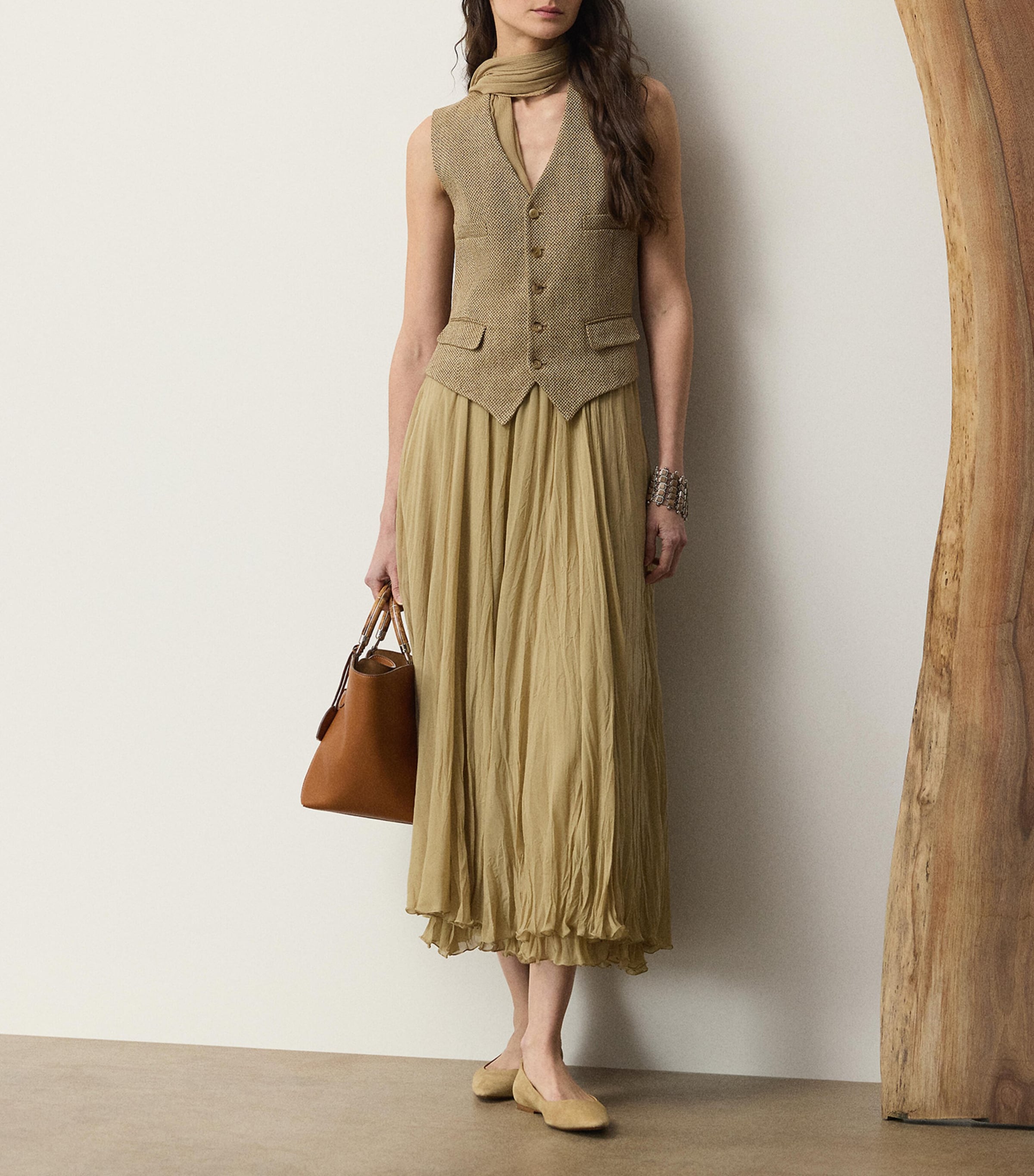 Ralph Lauren Collection Beige Linen Holland Barleycorn Tweed Waistcoat