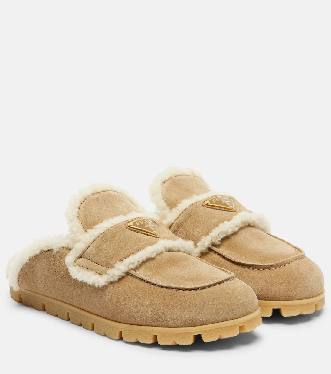 Prada - Shearling-lined suede mules
