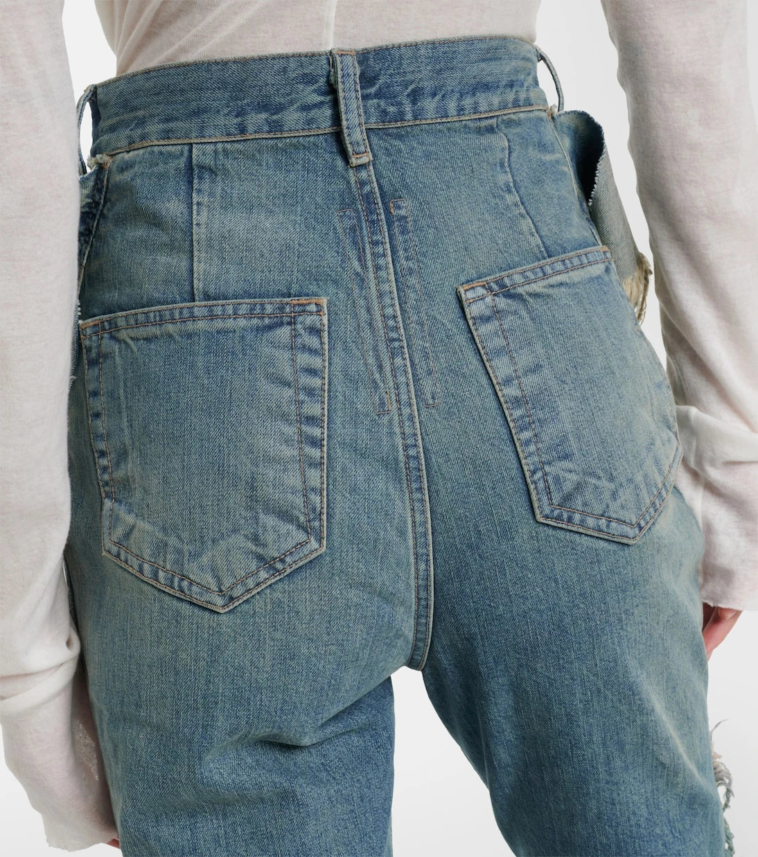 Rick Owens - Silvered distressed flared jeans
