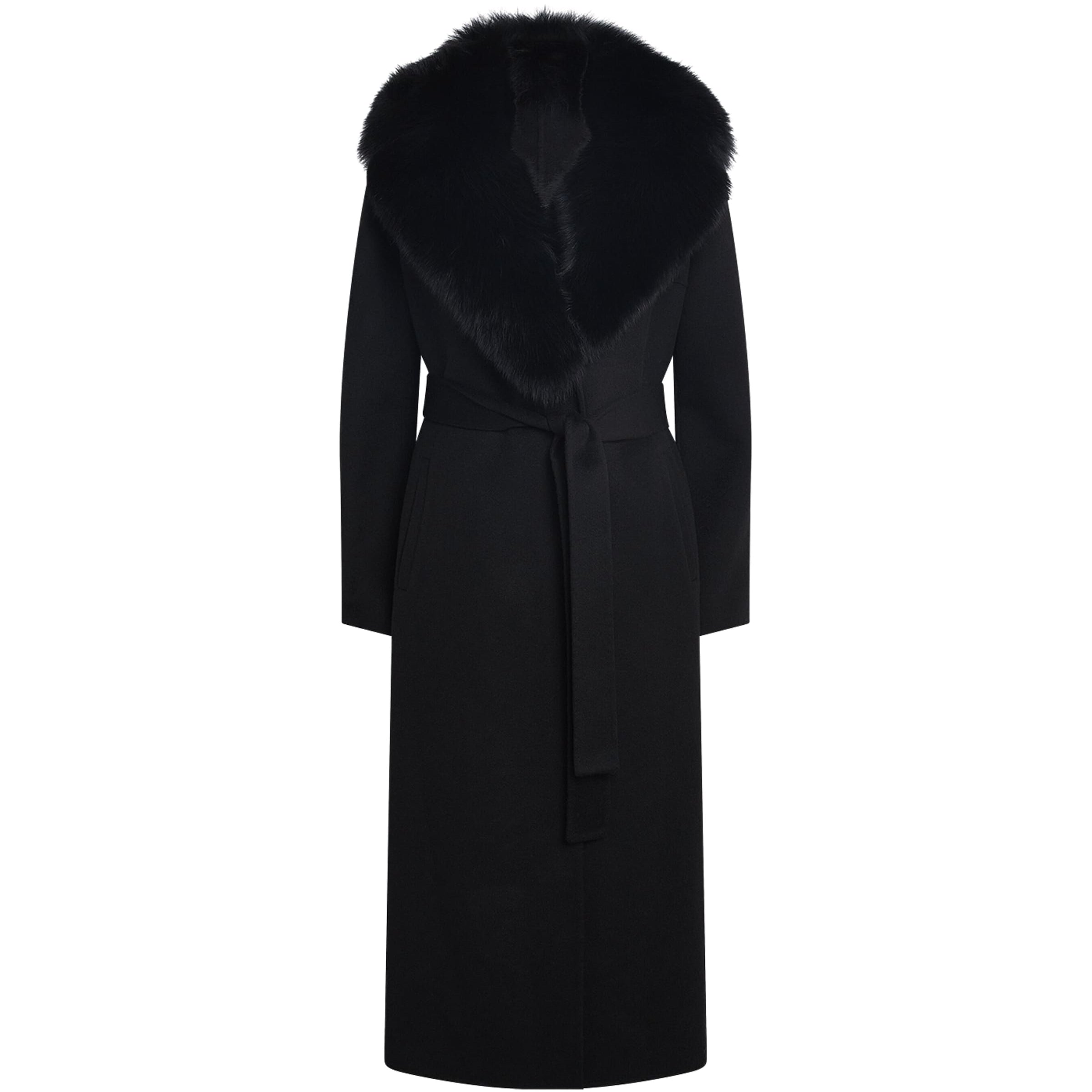 Yves Salomon Black Wool-Cashmere Fur-Trim Coat