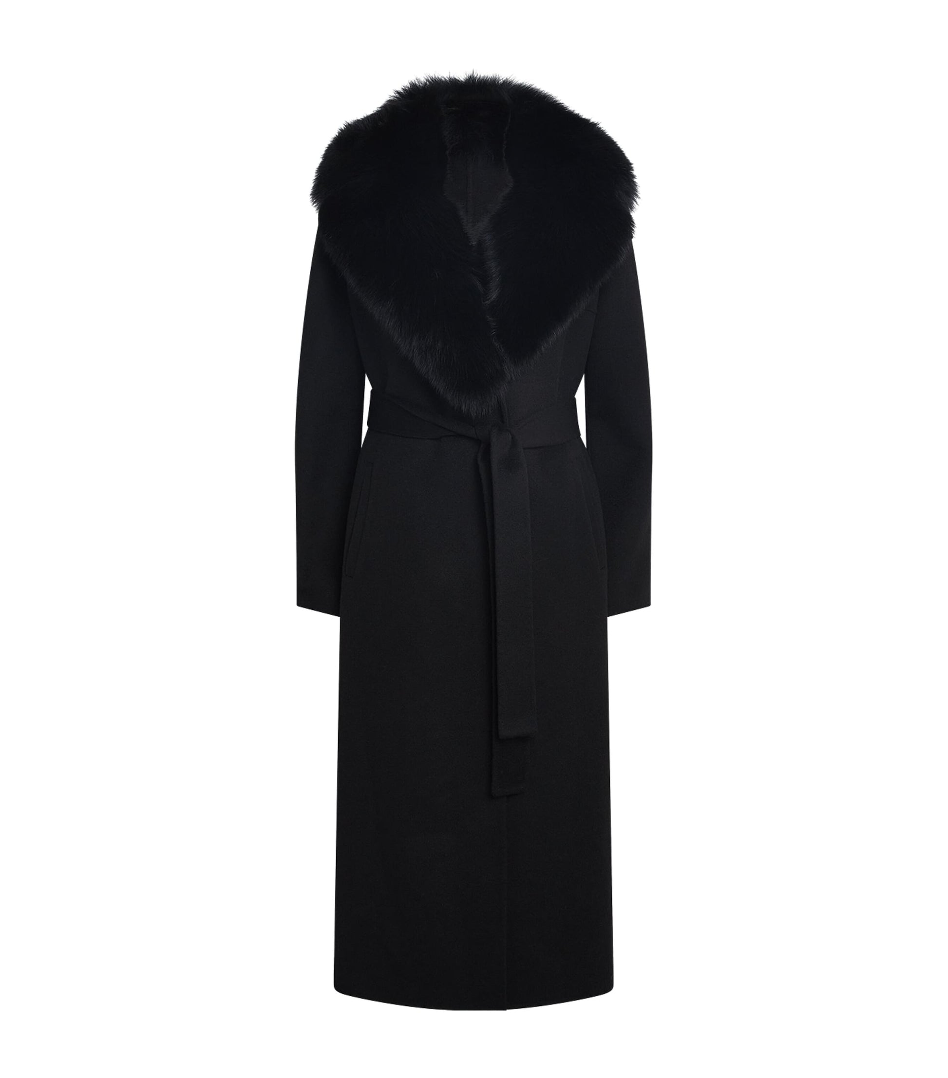 Yves Salomon Black Wool-Cashmere Fur-Trim Coat